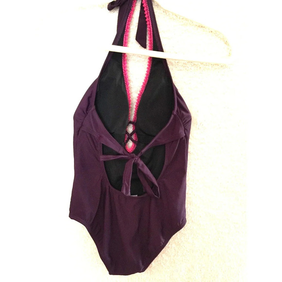 Venus Embroidered one piece Halter Burgundy women's size 6 swimsuit - Picture 3 of 9